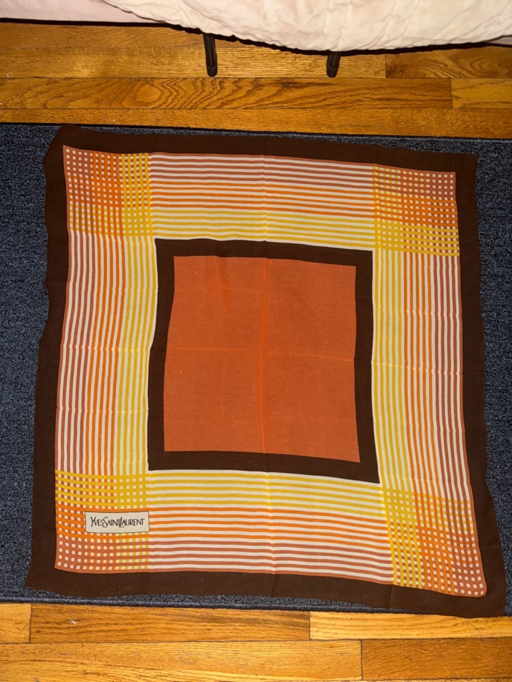 Yves Saint Laurent Brown, Orange & Yellow Graphic Silk Scarf